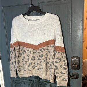 Easel Cream and Brown Leopard Sweater